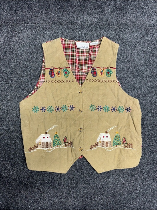 Casey & Max Jackets & Blazers - Vintage quilted corduroy christmas vest cabin snowflake winter embroidered ski